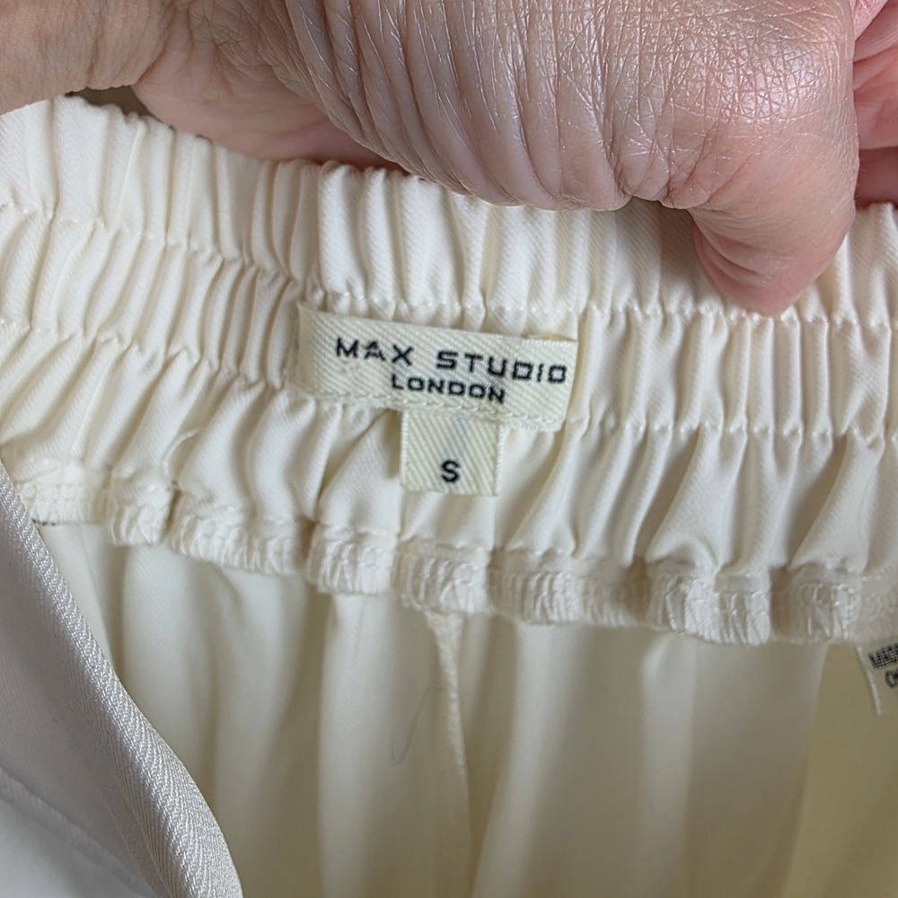 Max Studio London Wide Leg Pants Women S Cream White Excellent Elastic Waist - Picture 3 of 12